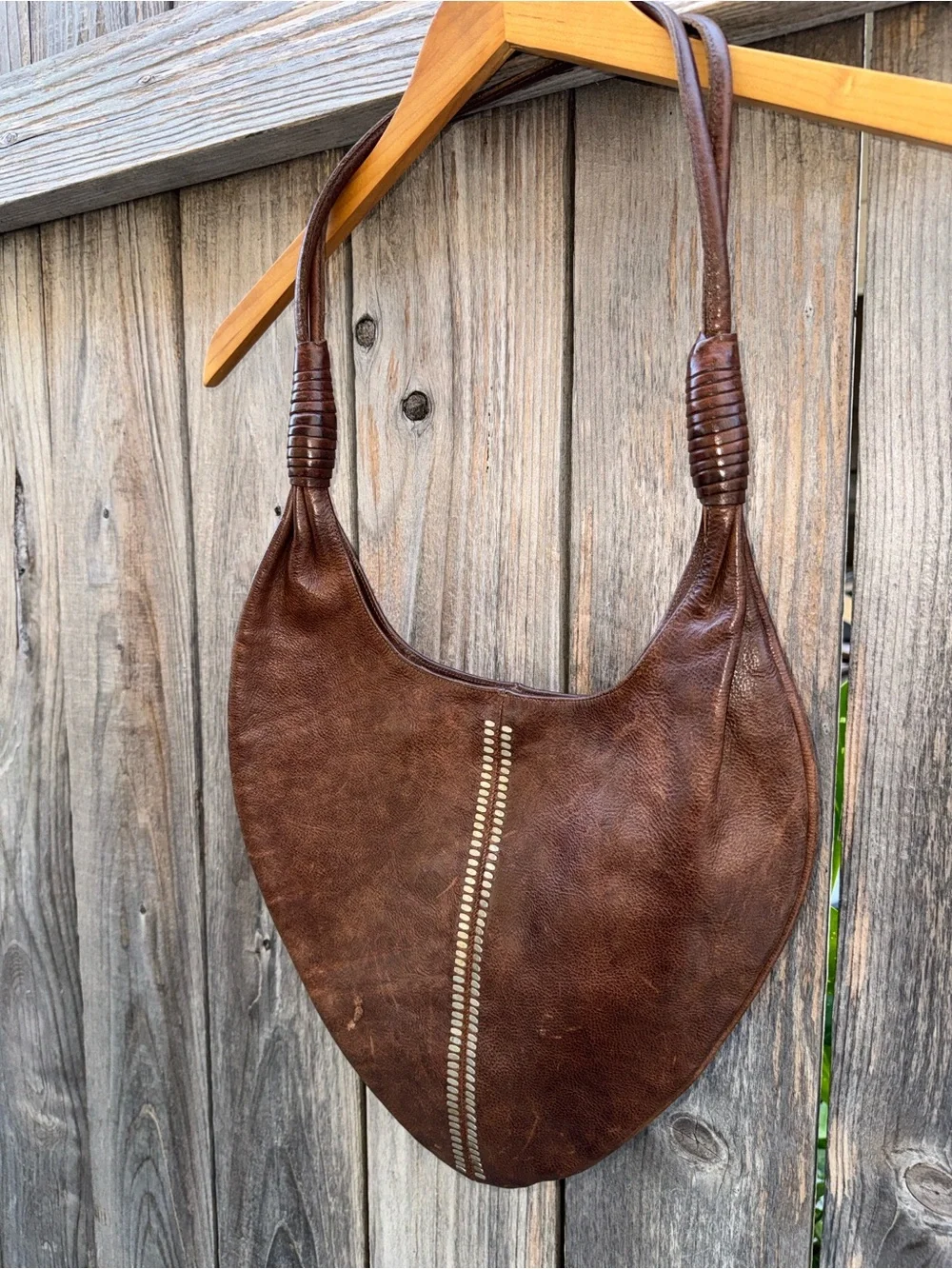 Calleen Cordero Studded Leather Hobo Handbag Purse Brown